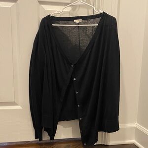 Garnet Hill Black draped front linen cardigan S